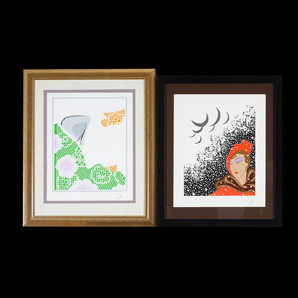 ERTE Group of 2 screenprints from the Seasons Suite: ROMAIN (ERTE) DE TIRTOFF (French 1892-1990) Group of two prints: "Summer" and "Winter" from the Seasons Suite Screenprint in colors Summer Plate: 13 1/2 x 10 1/2 inches. Winter Plate: 13 x 10 inches.