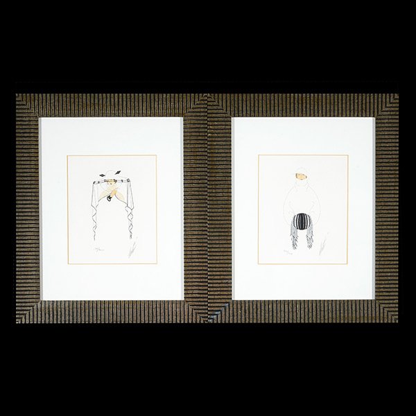 ERTE Two Fashion Lithographs: ROMAIN (ERTE) DE TIRTOFF (French 1892-1990) Two Fashion lithographs "Lady with Muff" and Lady with Veil" Each sight measures: 8 x 6 1/3 inches. Each signed l/r and numbered l/l "106/300" and "179/300"