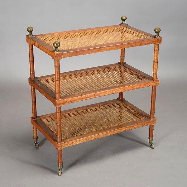 Italian Three Tiered Caned Cart: Italian Three Tiered Cart with Caned Shelves and Faux Bamboo Form Legs with Casters {Dimensions 29 3/4 x 26 x 15 inches}