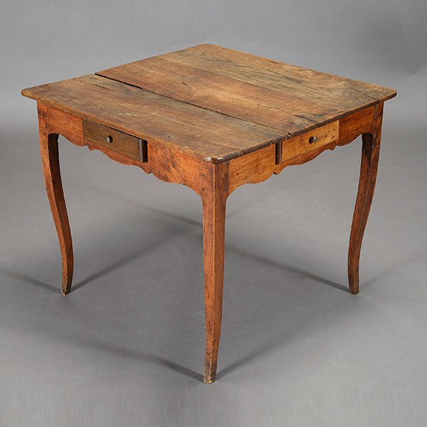 French Provincial Games Table: French Provincial Games Table, 18th/19th Century {Dimensions 24 3/4 x 29 1/2 x 28 1/2 inches} [split top]