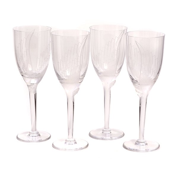 Set of Eight Lalique Angle Champagne Flutes: Set of Eight Lalique Angle Champagne Flutes, in retail boxes of two, purchased 1991 from David Orgell Rodeo Drive, never used {Height 8 1/8 inches}