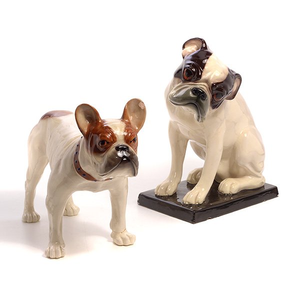 Two Wiener Werkstatte Austrian Dog Figures: Two Wiener Werkstatte Austrian Dog Figures, French Bulldog and Boston Terrier {Height of terrier 11 7/8 inches; length of bulldog 11 3/4 inches} [small losses]