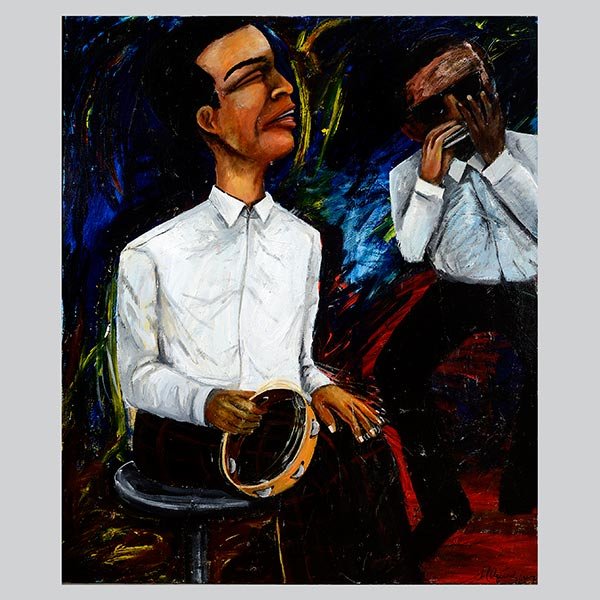 SOL AQUINO "Blues Brothers" Acrylic California Art: SOL AQUINO (Californian 20th Century) "Blues Brothers" Acrylic on canvas. 53 x 44 inches. Signed l/r and dated "1987"