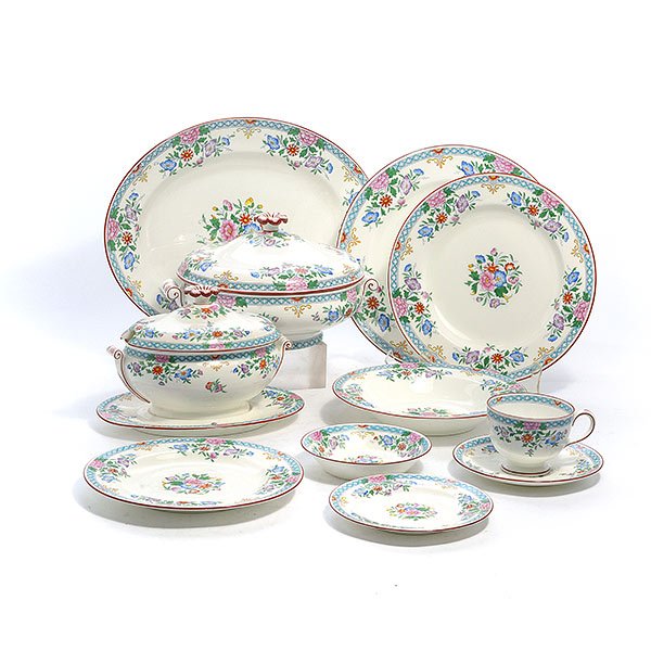 Wedgwood China Service with Flowers: Wedgwood China Service with Flowers, pattern number W287R: Comprising eleven dinner plates {diameter 10 1/2 inches}; twelve luncheon plates {diameter 9 inches}; twelve salad plates; twelve bread plate
