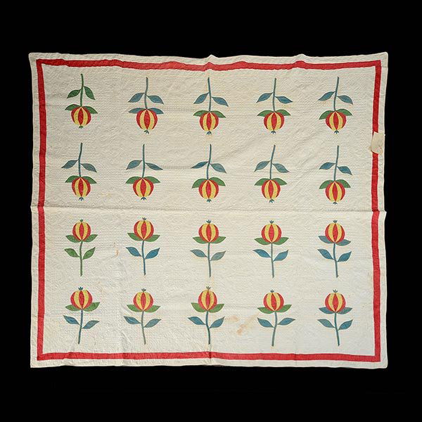 American Cotton Applique Love Apple Quilt, Late 19th