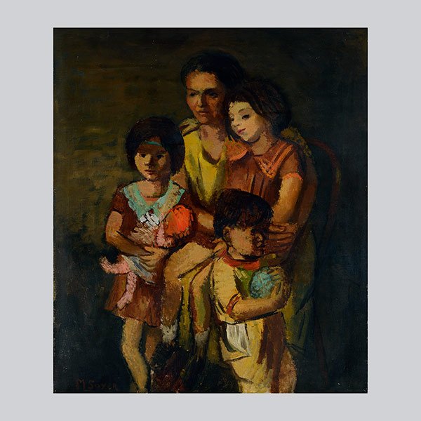 MOSES SOYER Mother with Children, American Portrait: MOSES SOYER (American 1899 - 1974) "Mother with Children" Oil on canvas. 40 x 34 inches / 101.6 x 86.4 cm. Signed lower left: M Soyer. Provenance: Passed down through the family from a private New Yor
