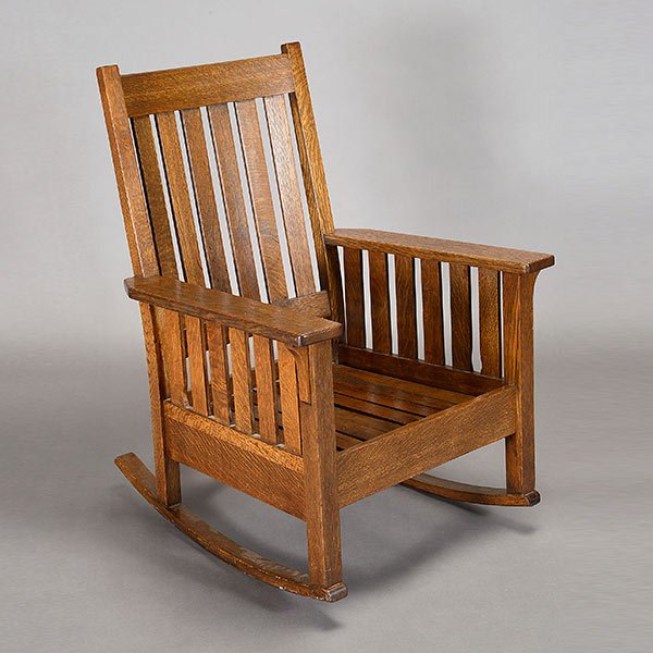Arts & Crafts Oak Rocking Chair: Arts & Crafts Oak Rocking Chair, unmarked {Dimensions 37 1/2 x 26 1/2 x 30 inches}