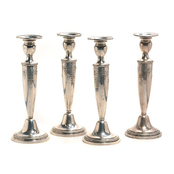 Four Watson Sterling Weighted Candlesticks: Set of Four Watson Sterling Silver Weighted Candlesticks, with removable candlecups, 168 {Height 10 1/4 inches}