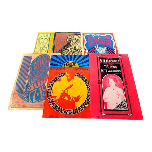 Six 1960's Concert Posters by Various Artists Including: Six 1960's Concert Posters by Various Artists Including Randy Tuten (2), Wes Wilson (3) and Bob Fried. Fillmore West May 1969: 21 x 14 inches, Fillmore Auditorium December 1966: 20 x 14 inches, Fillmo