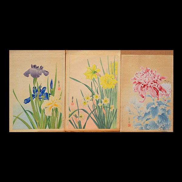 Various Artists: Seven Modern Japanese Woodblock Prints: Various Artists: Seven Modern Japanese Woodblock Prints of Flowers and Scenery Each an oban and signed with one seal; a) Koitsu Tsuchiya (1870-1949): Asakusa Kinryuzan, dated July 1938; b) Koitsu Tsuc