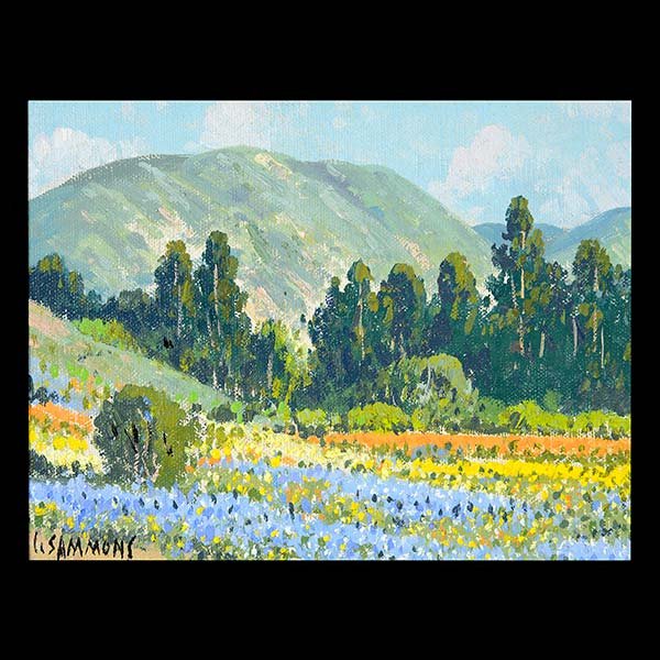 CARL SAMMONS Carmel Flowers Oil: CARL SAMMONS (American 1883-1968) "Wild Flowers - Carmel by the Sea" Oil on board. 5 1/2 x 7 3/4 inches. Frame: 8 1/2 x 10 5/8 inches. Signed l/l.