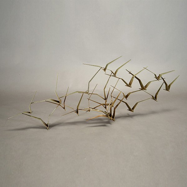 CURTIS JERE "Vol d' Oiseaux - Flock of Birds" Brass: CURTIS JERE (Californian/China birth date unknown, death 2008) "Vol d' Oiseaux - Flock of Birds" Brass. 21 x 49 x 8 inches Signed and dated 1968 59.