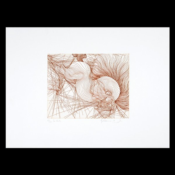 GUILLAUME AZOULAY Group of two intaglio etchings: GUILLAUME AZOULAY (Moroccan b. 1949) Group of two unframed etchings entitled "Encounter" numbered in pencil 153/300, measures plate: 11 3/4 x 14 3/8 inches sheet: 22 1/8 x 30 inches. "La Chute" number