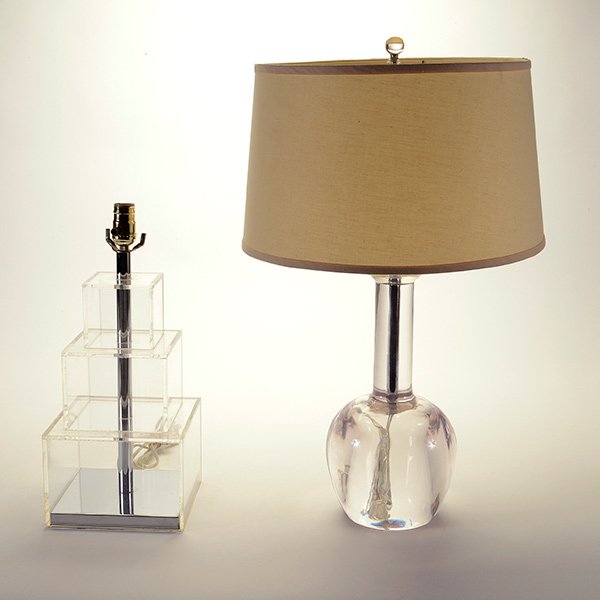 Two Modernist Lucite Table Lamps: Two Modernist Lucite Table Lamps, including a George Kovacs Portables graduated box form lamp, and a vase form lamp {height to socket 20 inches}