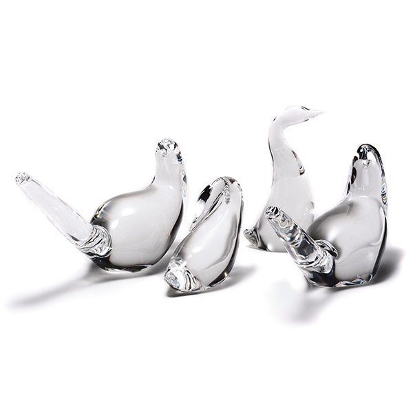 Four Steuben Glass Birds: Four Steuben Glass Birds, including a pair of doves {length 8 1/2 inches}, and two ducks
