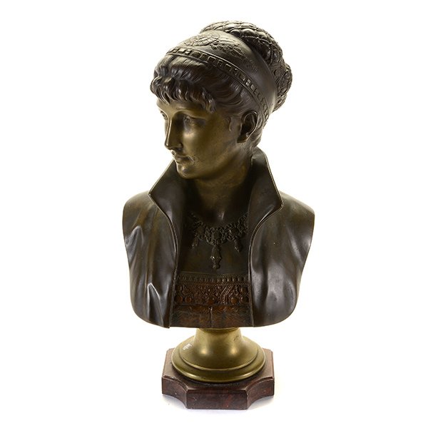 After Cesar Ceribelli, Bronze Bust of a Renaissance: After Cesar Ceribelli (1841-1918), Bronze Bust of a Renaissance Lady, inscribed C. Ceribelli {Height 22 inches; width 11 inches}