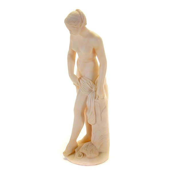 Biagiani Masini, Italian Marble Nude Figural Sculpture: Biagiani Masini, Italian Marble Nude Figural Sculpture of Venus, made in Florence, Italy {Height of figure 15 1/4 inches} [with broken plinth kept separate from statue; one side of figure's base cut d
