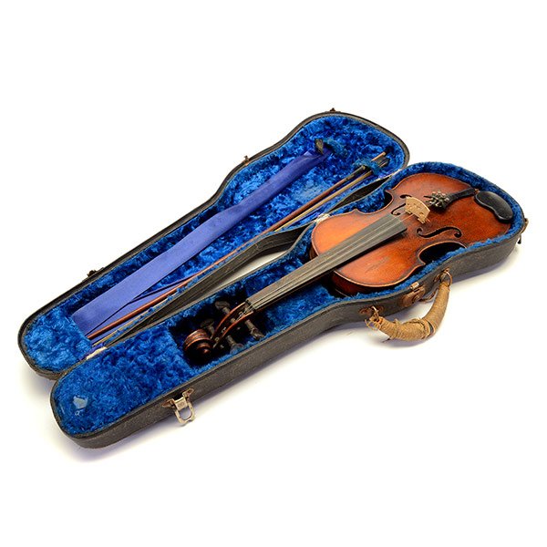 French Jerome Thibouville Lamy Violin with Bow: French Jerome Thibouville Lamy Violin and Bow, Mirecourt, label reading Joannes Baptista Guadaguini, with case {Overall length of violin 23 1/2 inches; length of back 14 3/4 inches; length of bow 28 1