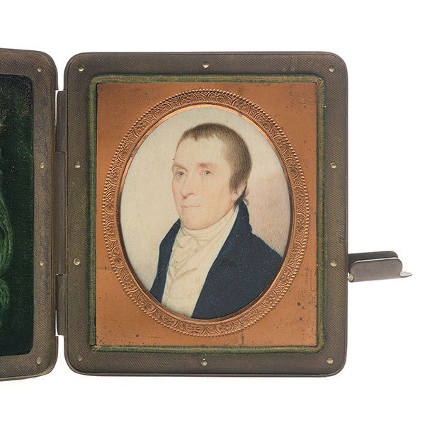 Portrait Miniature of Mr. Samuel Watkinson: Portrait Miniature of Mr. Samuel Watkinson, Attributed to Elkanah Tisdale {Dimensions of case 4 x 3 1/2 inches; height of portrait 2 3/4 inches} Elkanah Tisdale worked as a miniaturist between approxi