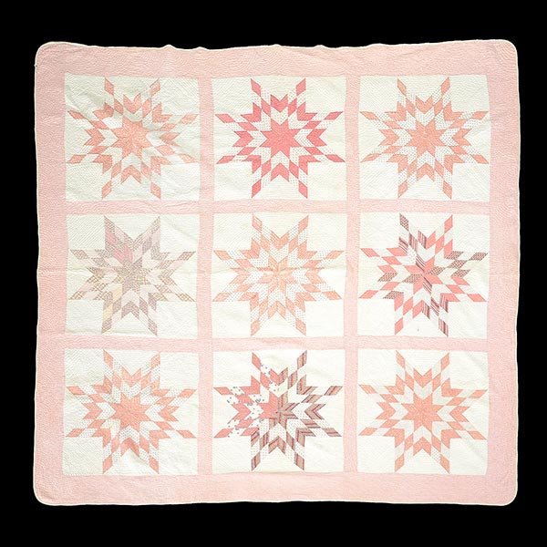 Blazing Star of The East Quilt: Blazing Star of The East Quilt, circa 1870-1900 {dimensions 79 1/2 x 81 1/2 inches} [Comes with deaccession paperwork from San Jose Museum of Quilts & Textiles]