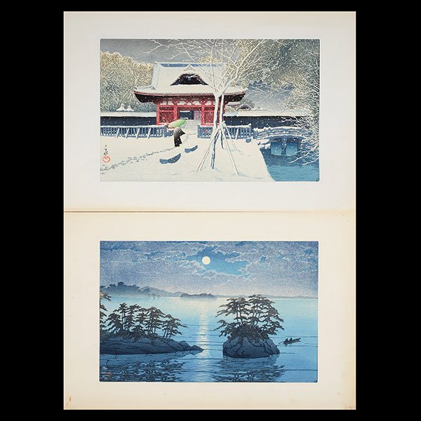 Kawase Hasui (1883-1957): Five Woodblock Prints: Kawase Hasui (1883-1957): Five Woodblock Prints Each oban; 'Rain at Shinagawa (Tokyo)', signed and with one seal, dated 1931; 'Matsushima Futagojima', signed and with one seal, dated 1933; 'Snow at Sh