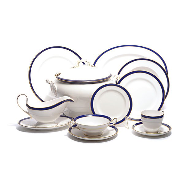 Set of Spode Consul Cobalt Blue Bordered China: Set of Spode Consul Cobalt Blue Bordered China: Comprising eight dinner plates {diameter 10 1/2 inches}; eight salad plates {diameter 8 inches}; eight bread plates; six shallow bowls {diameter 9 1/4 i