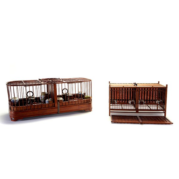 Two Bamboo Dual-Compartmentalized Bird Cages (1 of 6)