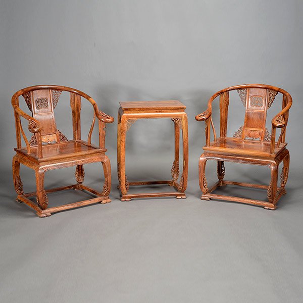 A Three-Piece Huanghuali Furniture Set, Late 20th (1 of 6)