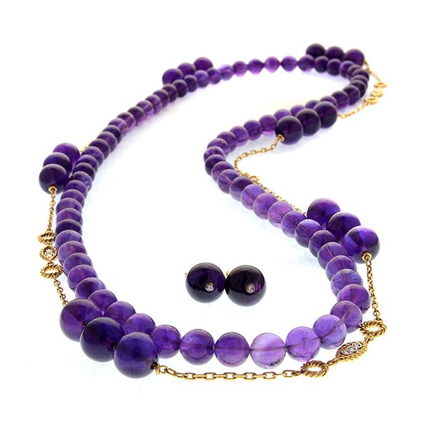 Amethyst, Diamond, 18k Yellow Gold Jewelry Suite. (1 of 4)