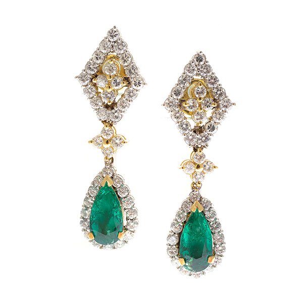 Pair of Emerald, Diamond, 18k Yellow Gold Earrings. (1 of 4)
