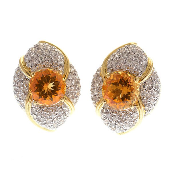 Pair of Citrine, Diamond, 18k Yellow Gold Earrings. (1 of 4)