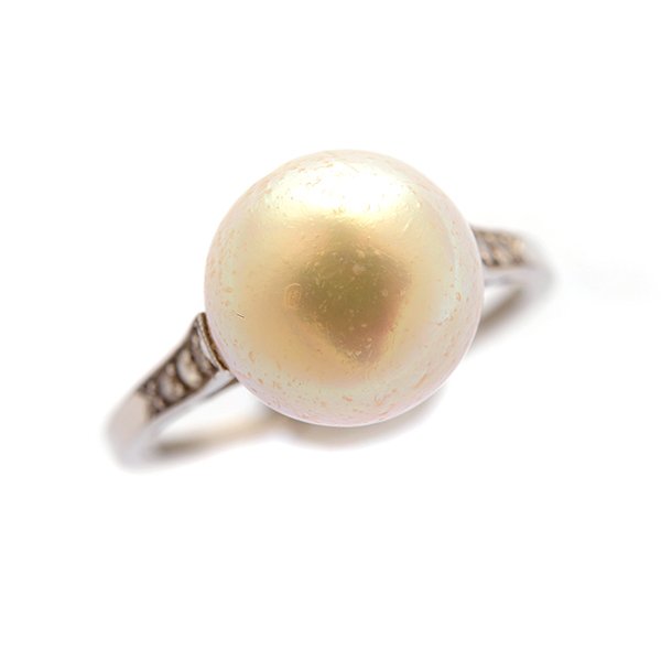 Natural Pearl, Diamond, Platinum Ring. (1 of 3)