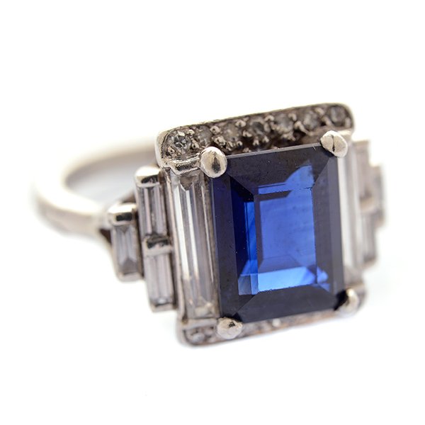 Sapphire, Diamond, Platinum Ring. (1 of 4)
