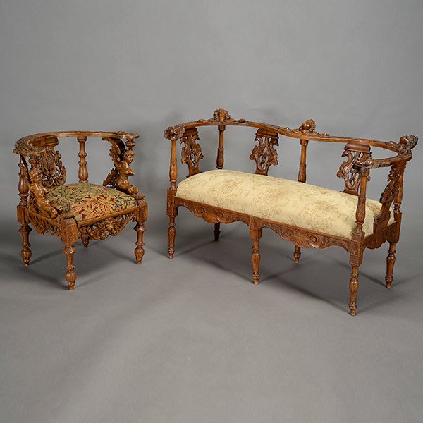 Suite of Baroque Style Carved Sofa and Corner Chair (1 of 5)