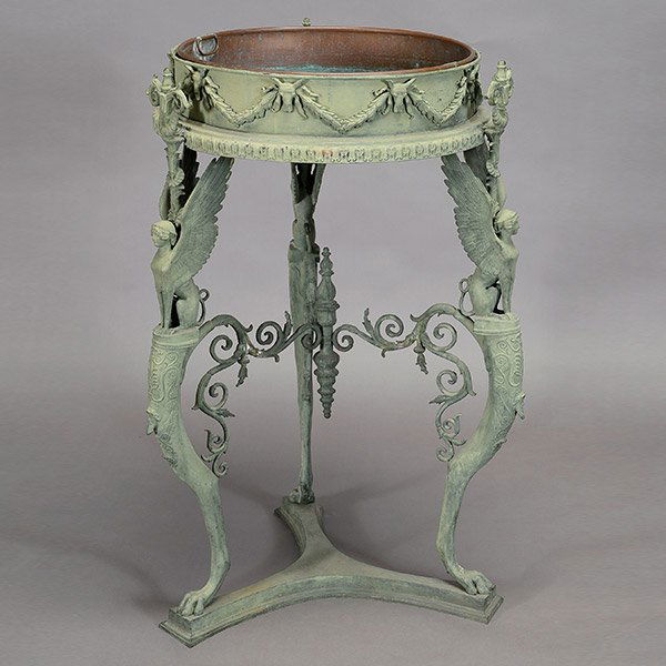 Empire Style Verdigris Patinated Bronze Tripod Plant (1 of 5)