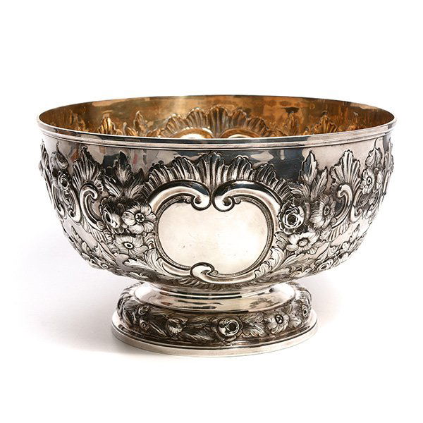 English Sterling Punch Bowl with Repousse Flowers (1 of 5)