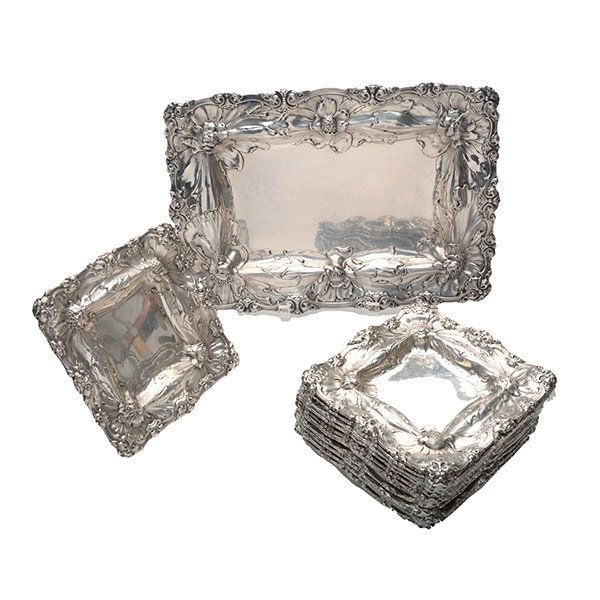 Suite of Gorham Art Nouveau Sterling Platter and Twelve (1 of 10)