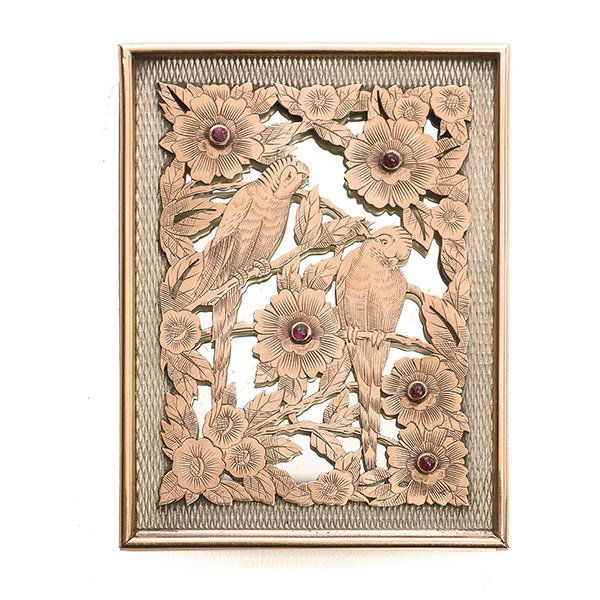 Art Deco Boucheron Silver Ruby Inlaid Case with Birds (1 of 5)
