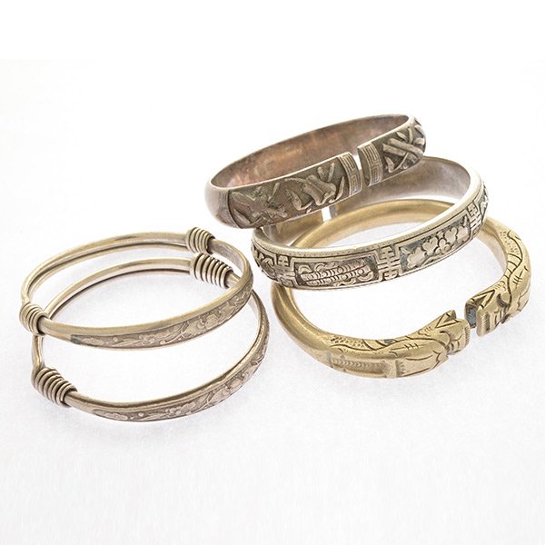 Collection of Five Silver, Metal Bracelets. (1 of 5)