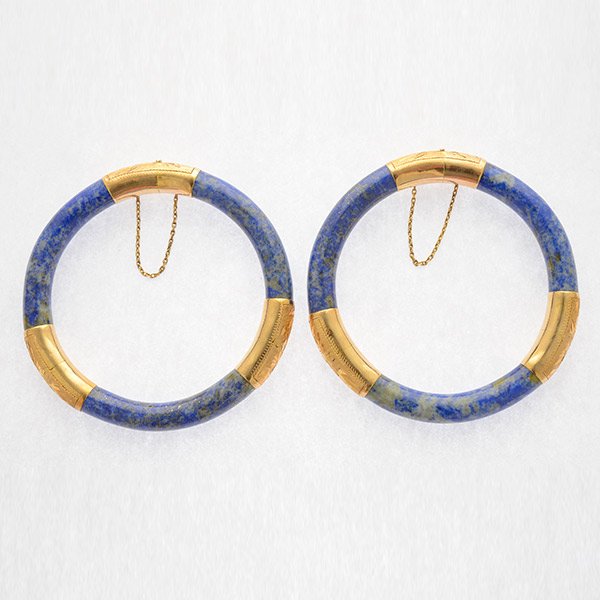 Pair of Lapis Lazuli, 14k Yellow Gold Bracelets. (1 of 5)