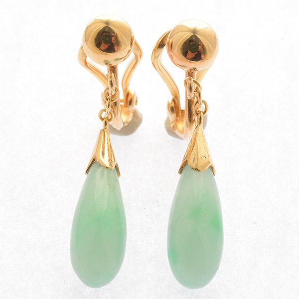 Pair of Jade, 14k Yellow Gold Earrings. (1 of 3)