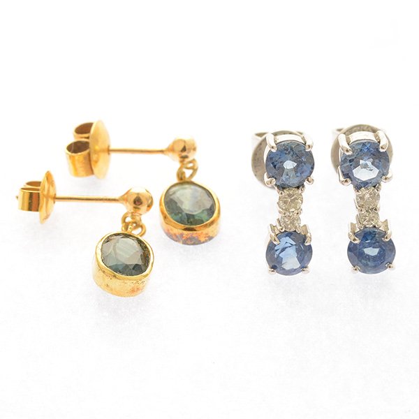 Collection of Two Pairs of Sapphire, Diamond, Gold (1 of 3)