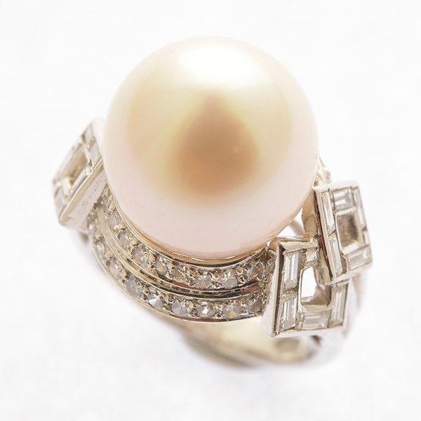 Cultured Pearl, Diamond, 14k White Gold Ring. (1 of 3)