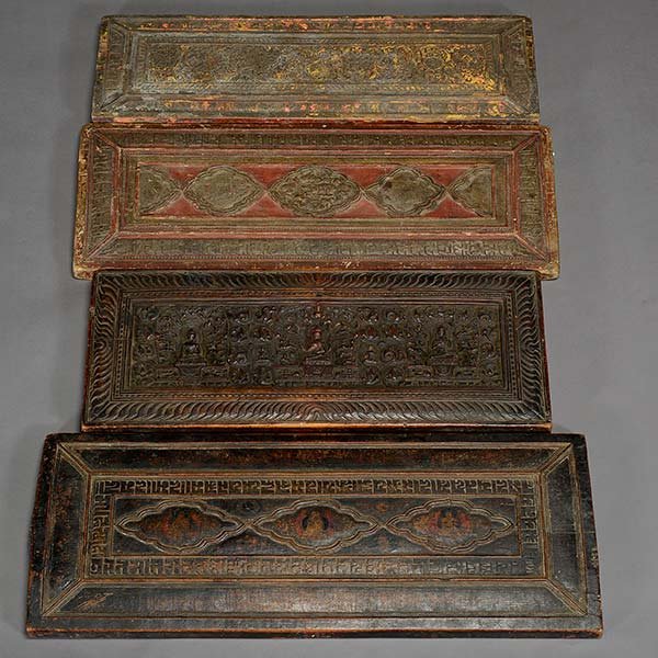 Four Tibetan Buddhist Carved Wood Sutra Covers (1 of 6)