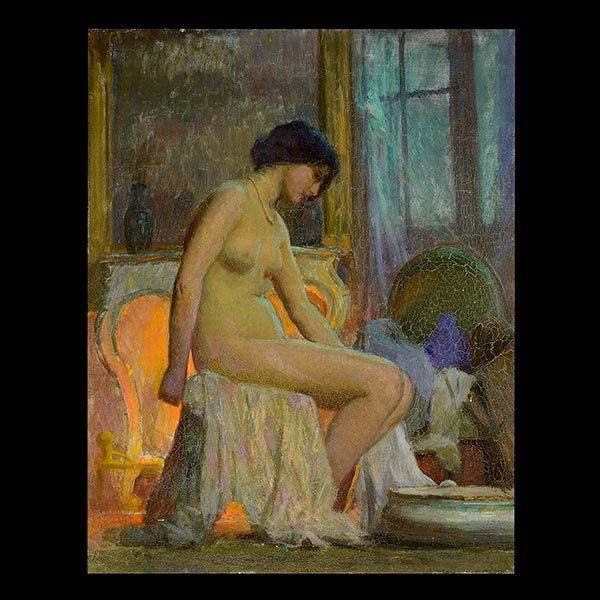 FRENCH SCHOOL "Woman Bathing" Oil on canvas (1 of 4)