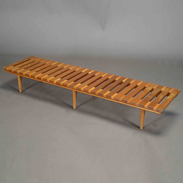Mid Century Modern Slatted Low Bench (1 of 4)