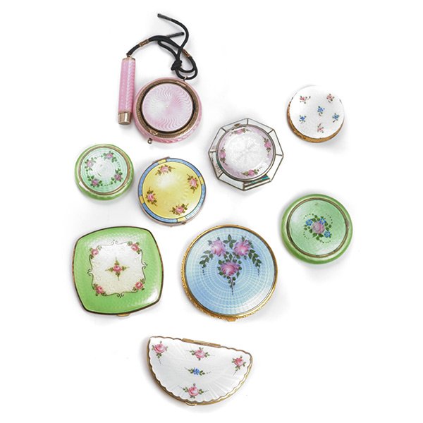 Nine Engine Turned Enameled Compacts (1 of 5)