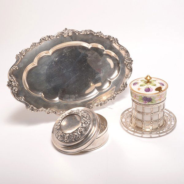 Wallace Sterling Oval Tray, Box, and Porcelain (1 of 10)