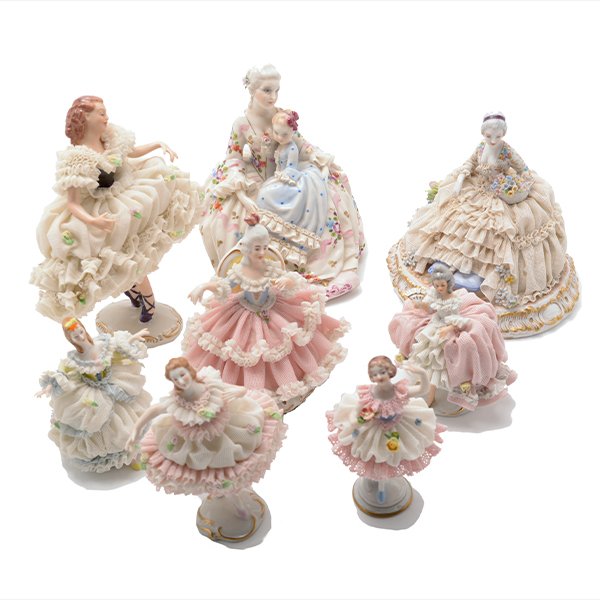Eight Lace Porcelain Figures of Dancers and Ladies (1 of 10)