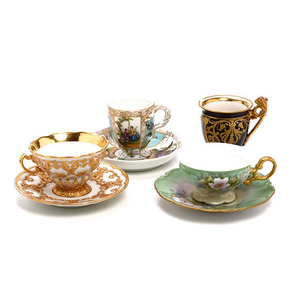 French Sevres Style Cup and 3 German Cups & Saucers (1 of 5)
